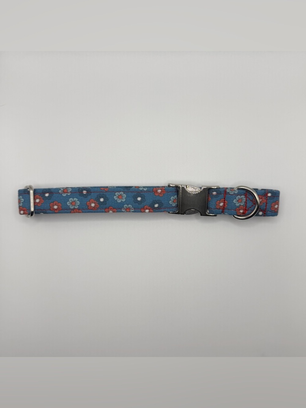 Handmade Blue Floral Dog Collar with Red and blue Flowers